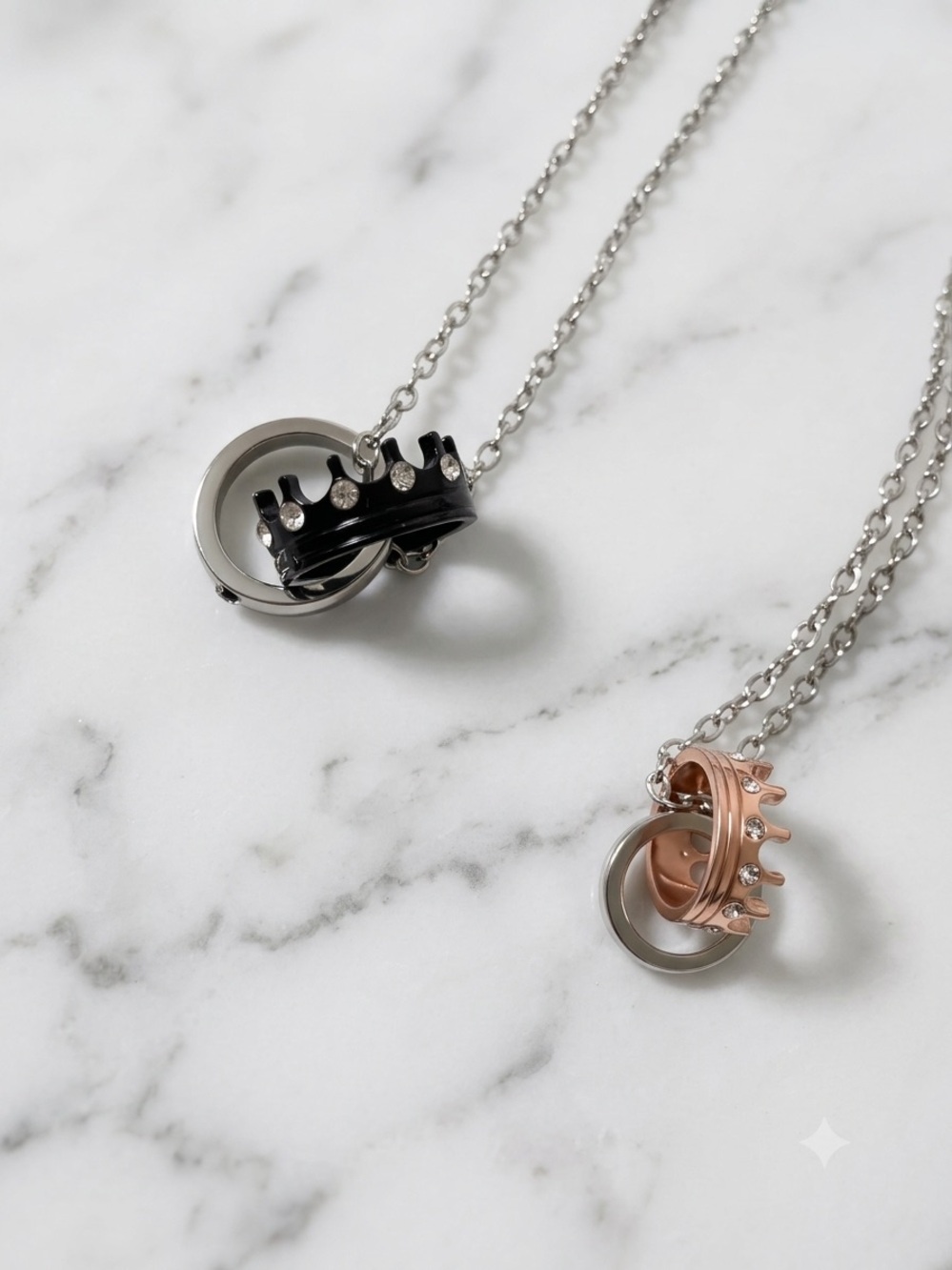 Crown Ring Pendant Necklace - Black and Rose Gold